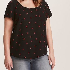 Torrid Black Ladybug Blouse Size 2